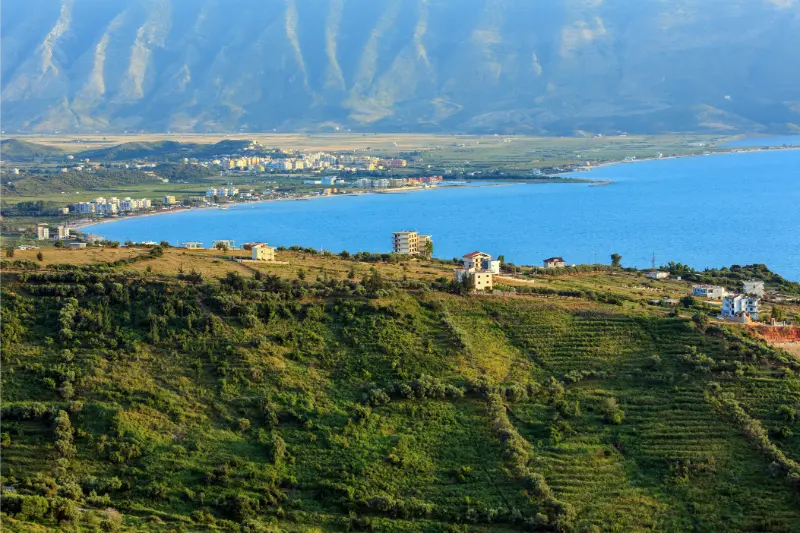 Adriatic Sea Evening Coastline Top View Orikum Albania