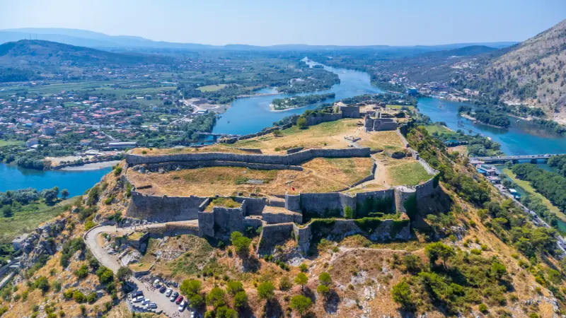 Aerial Drone View Rozafa Castle Shkoder Walls Albania 2