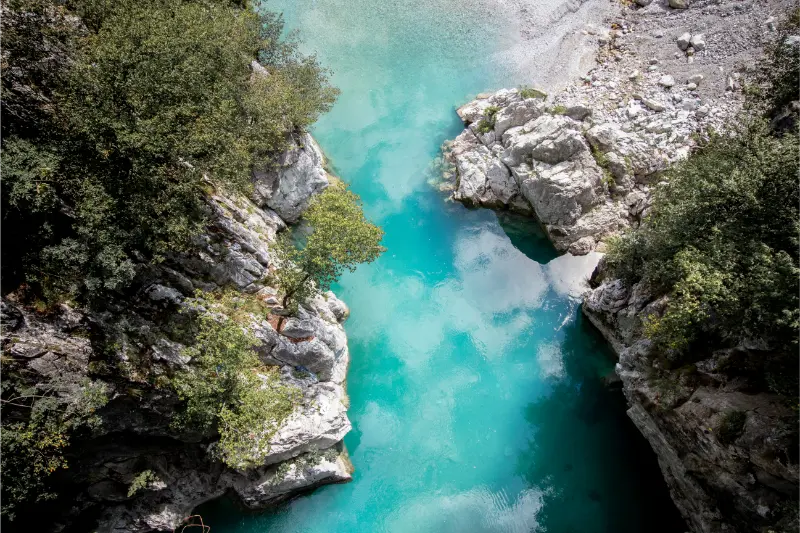 Aerial Shot Valbona Valley National Park Reflecting Waters Albania