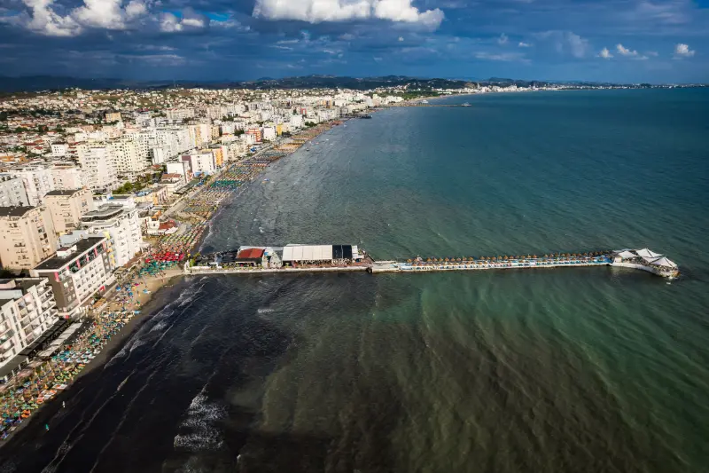 Aerial View Of Durres Beach And Hotels Albania