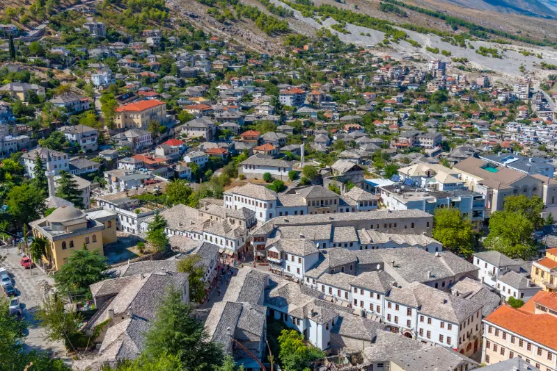 Aerial View Of Gjirokaster Old Town Albania
