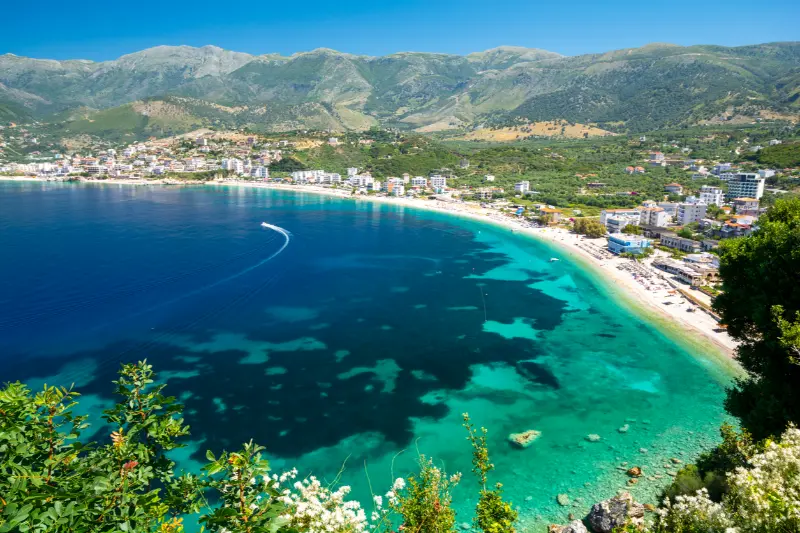 Aerial View Of Himare Bay Albania