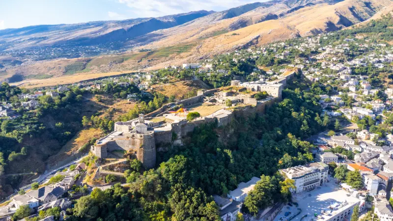 Aerial View Old Castle Fortress Gjirokaster Albania