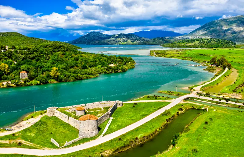 Aerial View Venetian Triangular Castle Vivari Channel Butrint Albania
