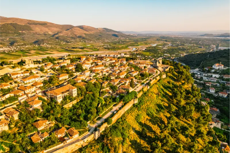 Albanian Old Berat View Berat Castle Walls Tiled Roofs Houses 4