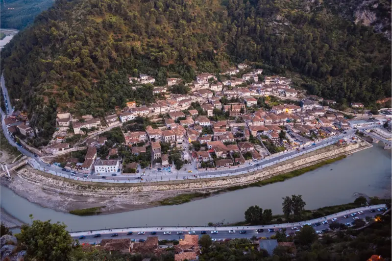 Albanian Old Berat View Berat Castle Walls Tiled Roofs Houses 6