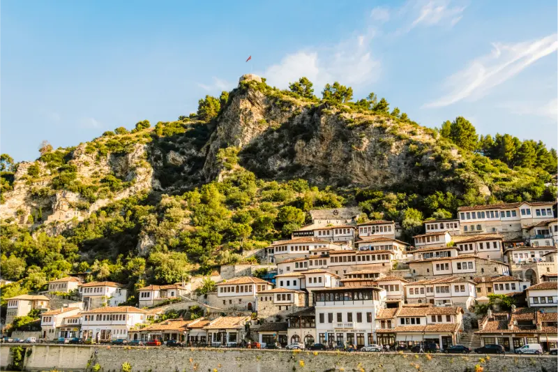 Albanian Old Berat View Berat Castle Walls Tiled Roofs Houses 8