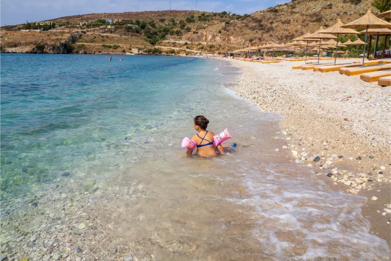 Borsh Albania Little Girl Swimming Crystalline Waters White Stones