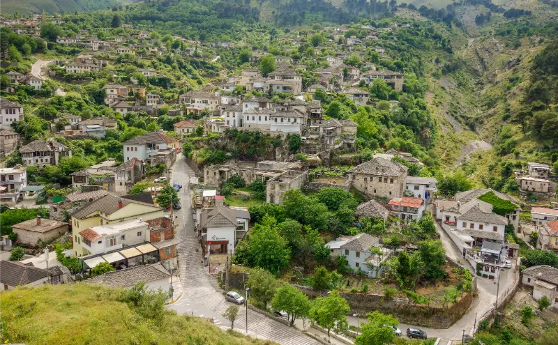 Cityscape Gjirokaster Albania Ottoman Architecture Preserved World Heritage List