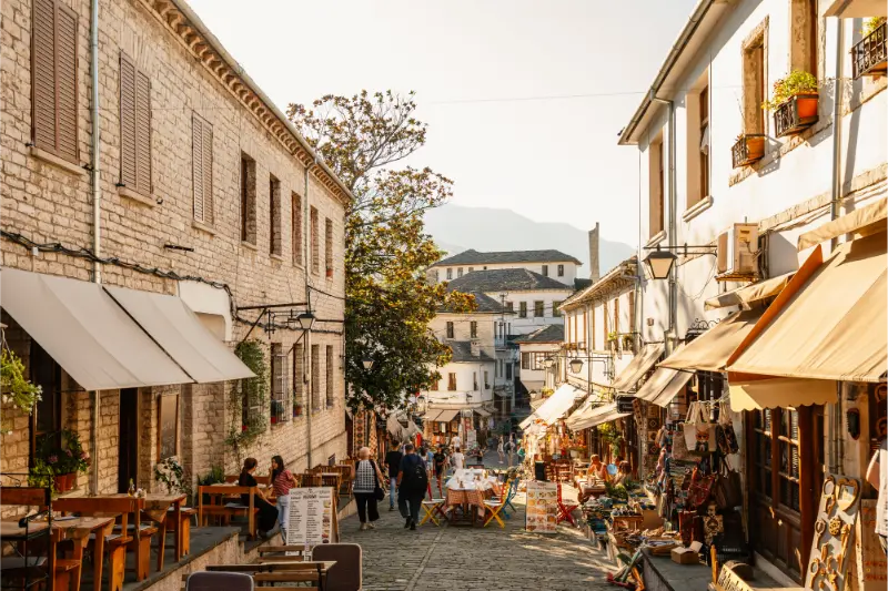 Clock Tower Castle Gjirokaster Albania Souvenir Shops Old Town Gjirokaster 2