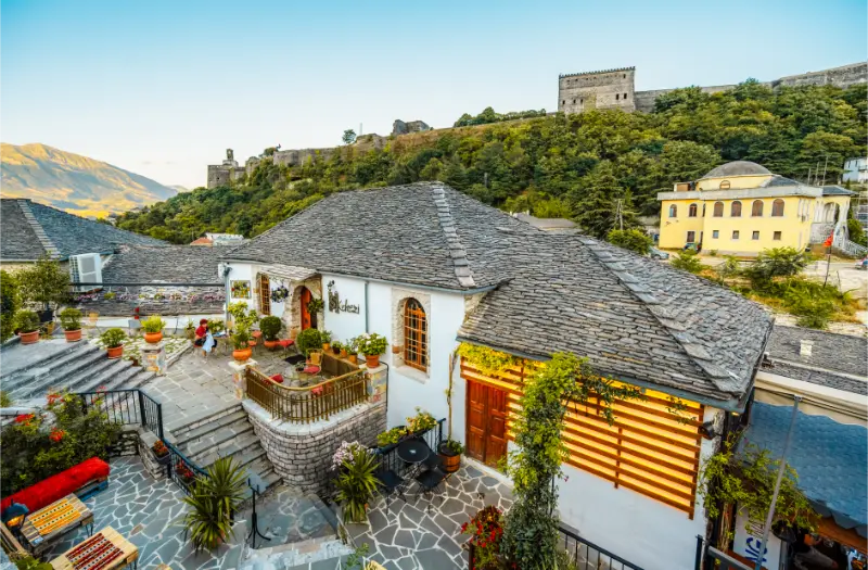 Clock Tower Castle Gjirokaster Albania View Old