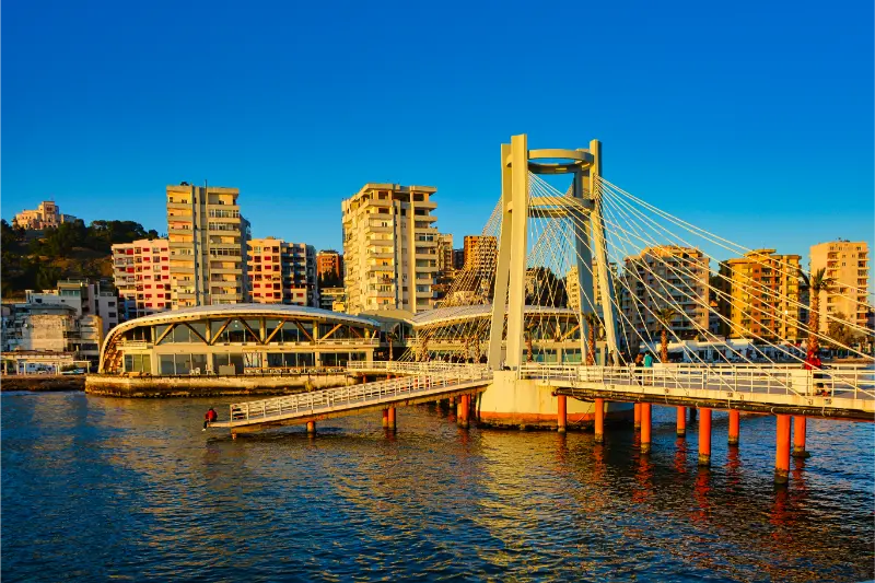 Durres Bridge And Waterfront At Sunset Albania