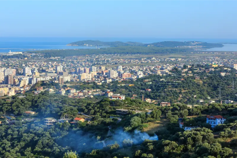 Morning Aerial View of Vlore Coast Albania
