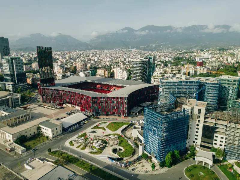 Sunset Tirana Albania Aerial Panoramic View 3