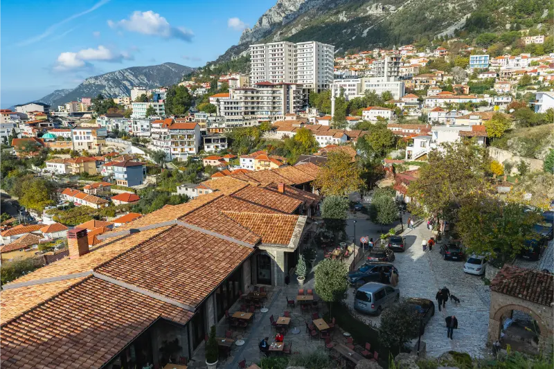 View Kruja Old Town Albania Streets Bazaar Cityscape Mountains
